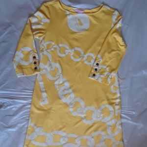 Yellow and White, Chain Link Lock & Key, Pull Over Dress, Lilly Pulitzer, no tie